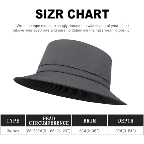 FEINION Men Women Breathable Sun Cap Portable Outdoor Bucket Hat - color: Dark Grey