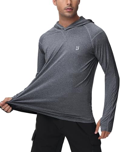 Roadbox Mens UPF 50+ Fishing Shirts, Long Sleeve UV Sun Hoodie, Hiking Running Swim Athletic Workout Shirt - color: A02-deep Flower Gray, size: Small
