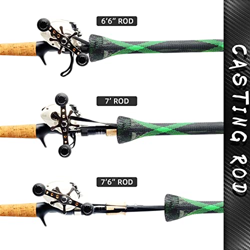 SF Fishing Rod Sock Fishing Rod Sleeve Rod Cover Braided Mesh Rod Protector Pole Gloves Fishing Tools for Spinning Fishing Rod,Casting Rod,Musky Rod, Ice Rod, Fly Rod, Spey Rod - color: Black-green-2pcs, size: Fit Casting Rod 6-1/2 FT to 7-1/2 FT
