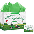 Hooqict Large Golf Gift Bag Golf Themed Birthday Party Gift Wrapping Bag with Handles, Tissue Paper, Greeting Cards for Kids Boys Men Goodie Candy Treat Party Favors - color: Golf