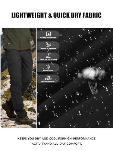 Men's Hiking Cargo Pants Waterproof Lightweight Quick Dry Outdoor Work Fishing Mountain Travel Stretch Pants - color: Black, size: 36