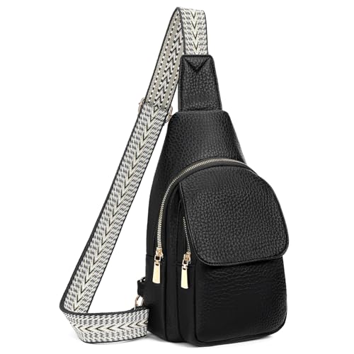 SENDEFN Small Sling Bag Crossbody Bags for Women Vegan Leather Cell Phone Cross Body Purse Fanny Packs Chest Bag for Women - color: C-black