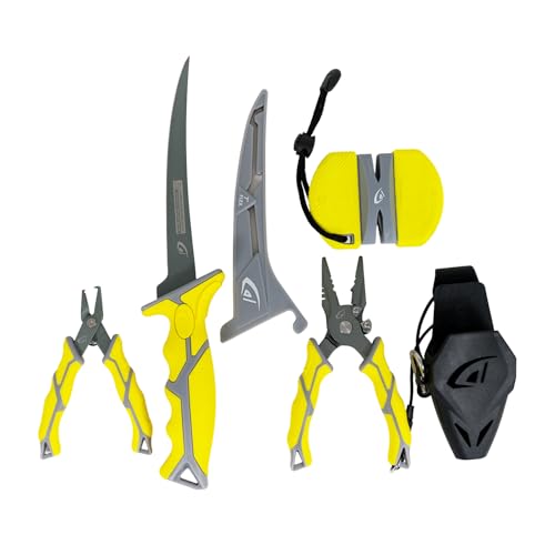danco Ultimate 6-Piece Fishing Tool Kit – 6.5" Carbon Steel Pliers, 5" Split Ring Pliers, 7" Flex Fillet Knife, and Sharpening Puck for Freshwater & Saltwater Anglers - size: 6-Piece Bundle