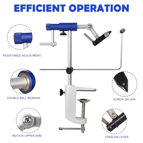 Aventik TrueGrip Fly Tying Vise with 360° Rotary Function – Smooth Ball Bearing System, Adjustable Tension, Durable Hook Jaws (Fits 26 to 4/0) - color: Blue, size: Vise with Clamp