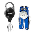 SAMSFX Fishing Tungsten Line Cutter with Zinger Retractors, Fishing Pliers Cutters, Knot Tying Tool, Hook Eye Cleaner, Hook Sharpener - color: B: Blue Line Cutter with Retractor