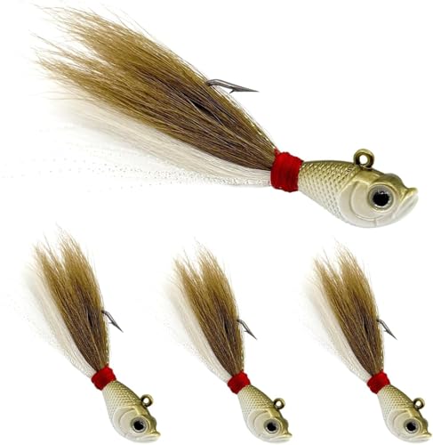 Bucktail Jigs Saltwater 3Pcs/5Pcs Fish Hair Jig Lure Hooks,Fishing Hair Swimbait Jig Head Deer Hair Jig Surf Fishing for Walleye Striper - color: white brown, size: 1/4oz_3pcs