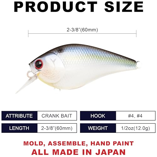 LUCKY CRAFT LC 1.5 Silent Squarebill Crankbait Fishing Lure, 2-3/8", Bass Fishing Lures for Freshwater, Hard Crankbait with Treble Fishing Hooks, Fishing Accessories - color: 183 Pearl Threadfin Shad