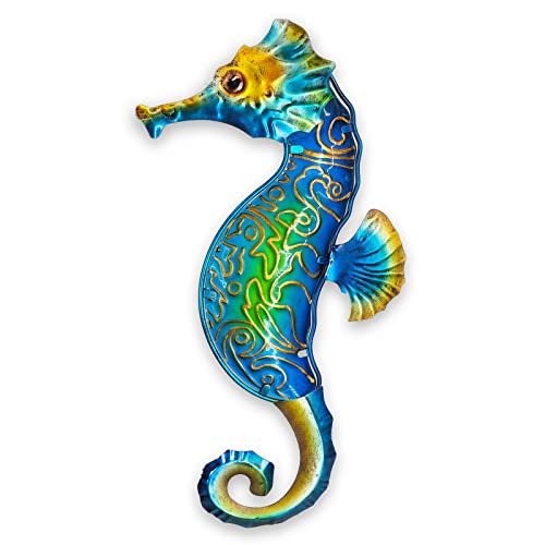 John's Studio Seahorse Sea Wall Decor Outdoor Metal Garden Hanging Art Glass Sculptures Home Ocean Theme Decorations for Kitchen Bathroom and Pool - color: Seahorse - Green