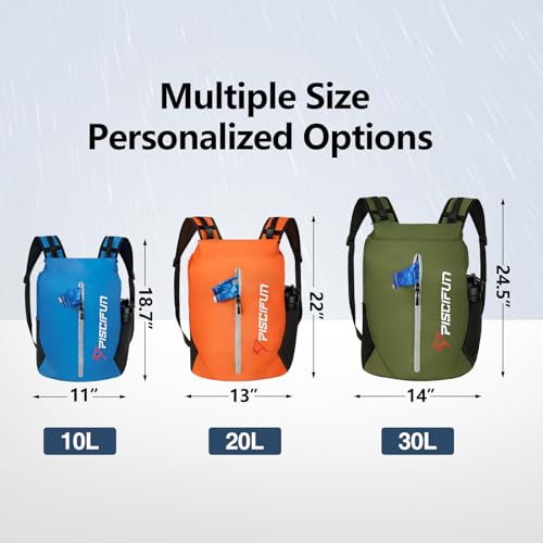 Piscifun Dry Bag Waterproof, Lightweight Dry Backpack Roll-Top Sealed with Waist Pouch and Phone Case Keeps Gear Dry Inside for Kayaking, Boating - color: Light Blue, size: 20L