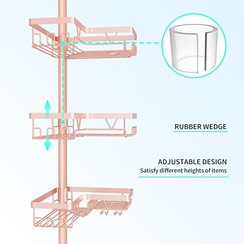 DAOYA Corner Shower Caddy Tension Pole - 4‑Tier Adjustable Shower Shelf Organizer Space‑Saving Bathroom Storage for Bathtub or Floor, Apricot - color: Apricot