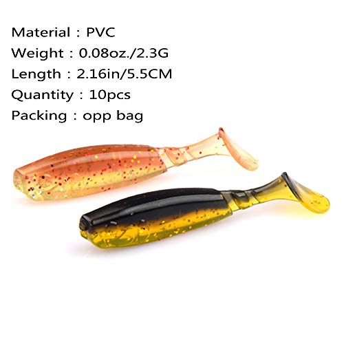 2.16in PVC Artificial Crappie Bass Bait with Paddle Tail 0.08oz.Shad Swimbaits 10-Pack Soft Baits Sea Ocean River Lake Streams Catfish Trout Pike Snapper Walleye - color: B 10pcs