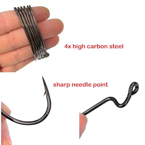 5 pcs/Pack Offset Worm Fishing Hooks Large Fishing Hook 4X Strong High Carbon Steel Worm Soft Bait Jig Size 5/0 6/0 7/0 8/0 10/0 12/0 - size: 10/0-5pcs