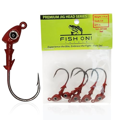 Jig Heads for Fishing with Super Sharp Black Nickel Hooks - Double Locking Bait Stays & Multi-Color 3D Eyes - Perfect for Freshwater & Saltwater Fishing - color: Red, size: 1/2 oz - 5 Pack