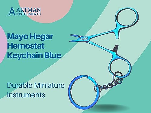 Artman Instruments Hemostat Mayo Hegar Mosquito Forceps Keychain - Stainless Steel Novelty Gift for Medical Professionals, Dentist, Fish Clamp Forceps (Blue) - color: Blue