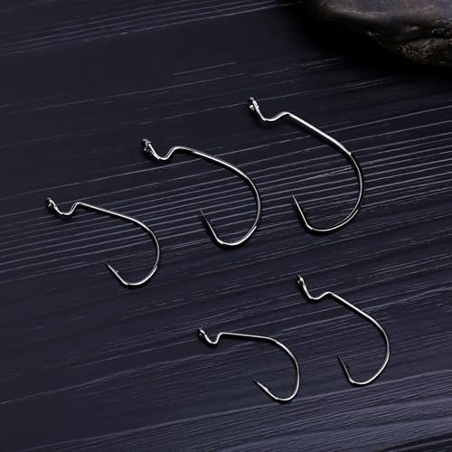 80PCS High Carbon Steel Bass Fishing Hooks, Weedless Worm Hooks, Wide Gap Hook, Gear for Catfish, Trout, Bass, Octopus, Freshwater & Saltwater Fishing Kit #1 1/0 2/0 3/0 4/0
