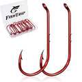 FishTrip 100pcs Baitholder Fishing Hooks, Double Barbed Long Shank Offset Bait Holder Fish Hook for Fishing Rigs Freshwater Saltwater Red #8-6/0 - size: 3/0_100pcs