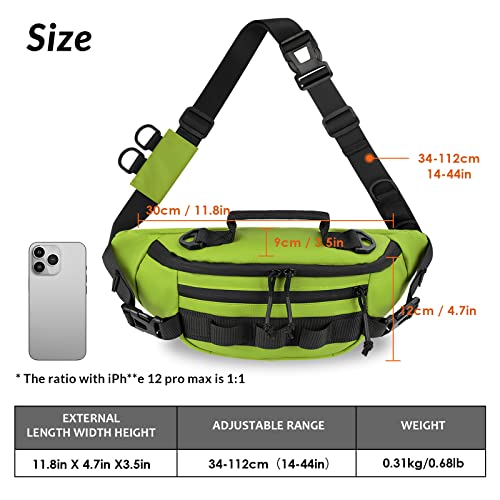 THKFISH Fishing Waist Pack, Fishing Tackle Bag Waterproof Fanny Pack for Women & Men Portable Sling Bag - color: GREEN-REGULAR