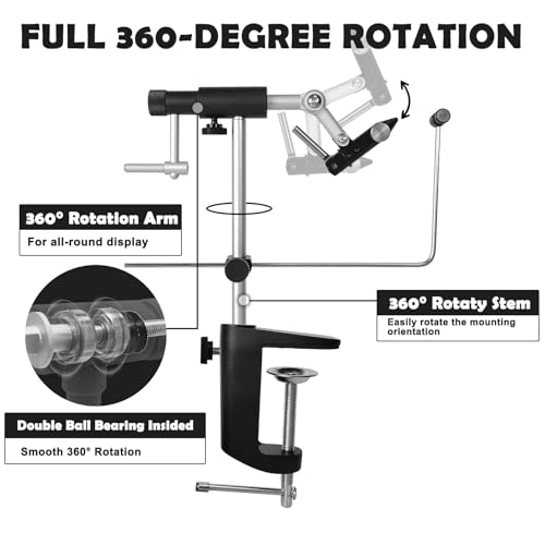 Aventik TrueGrip Fly Tying Vise with 360° Rotary Function – Smooth Ball Bearing System, Adjustable Tension, Durable Hook Jaws (Fits 26 to 4/0) - color: Black, size: Vise with Clamp