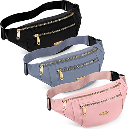 3 Pcs Waterproof Fanny Packs for Women and Men Waist Pack with Adjustable Strap Waist Pouch for Sports Running Exercise Walking Travel - color: Black, Blue, Pink