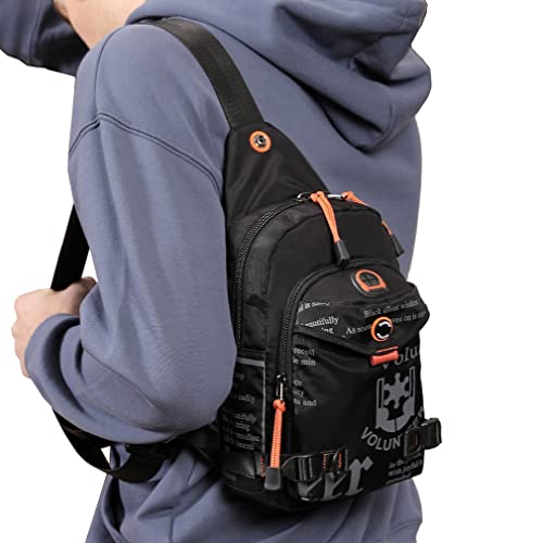 Hebetag Leather Sling Bag Crossbody Backpack for Men Women Travel Outdoor Camping - color: #30black(nylon)