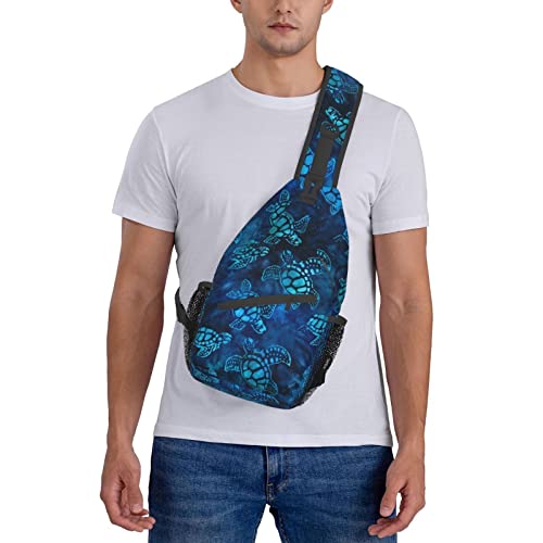 Sea Turtle Sling Bag Crossbody Backpack for Men Women Watercolor Blue Sea Turtle Nautical Coastal Sea Animal Underwater World Print Chest Bag Casual Shoulder Backpack Travel Hiking Daypack - color: Sea Turtle Blue