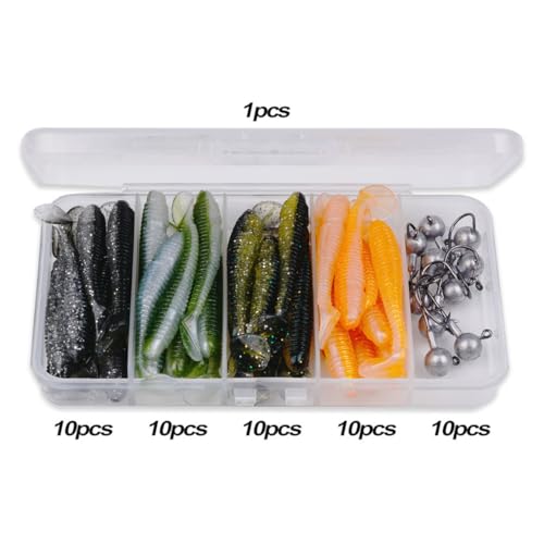 Paddle Tail Swimbaits Lures, 40 Pcs 2.36 Inch Soft Plastic Fishing Lures and 10 Pcs Fishhooks with Box, Bass Fishing Lure Swim Baits with 4 Color, for Trout, Crappie, Bass, Freshwater, Saltwater - color: A