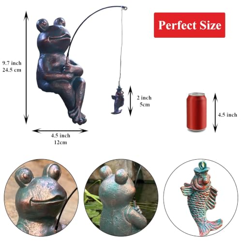 Antique Copper Fishing Frog Statue - Outdoor Garden Statue & Koi Pond Decor - color: Fishing Frog (Copper)