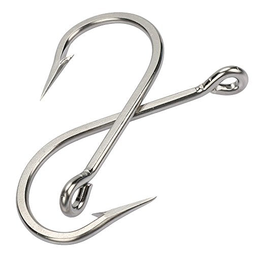 Fishing Saltwater Large Giant Shark and Alligator Hooks Extra Strong Stainless Steel Big Game Fishing Sharp Tuna Catfish Hooks - size: 14/0-5pcs