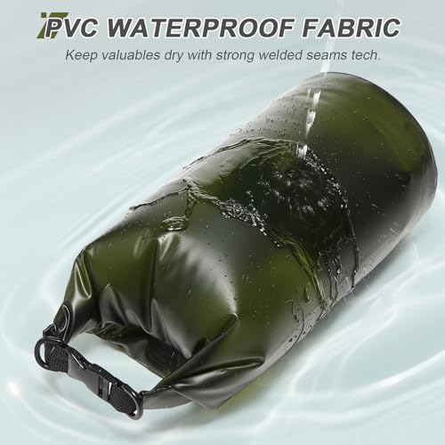 Dry Bags for Kayaking Waterproof, 5L/10L Dry Storage Bag, Roll Top Wet Bag for Swimming, Boating, Fishing,Camping & Beach - color: Green-10l, size: 10L