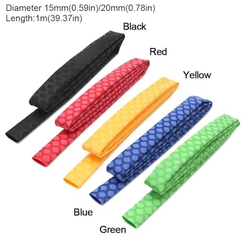 Fish Scale Pattern Heat Shrink Sleeve Wrap Fishing Bulding Handle Cork Rod Grip with Non Slip Waterproof and Insulation 1 Meters 8 Color 6 Size Choice Durable Repair (Black, 1M-25MM) - color: Black, size: 1M-25MM