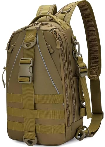 Tactical 10L MOLLE Bag for Fishing Trekking Survival Camping Fitness | Multiple independent pockets, tackle box slots,High-strength nylon,Multiple independent pockets, tackle box slots - color: Brown