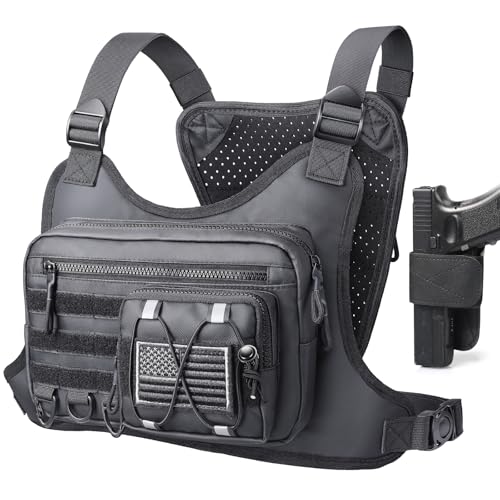 RXW Chest Bag for Men Women, Tactical Chest Rig Holster, EDC Chest Pack | Lightweight No Bounce Chest Holster for CCW EDC Tactical Use Secure Fit for Running Hiking Motorcycle Outdoor - color: Black