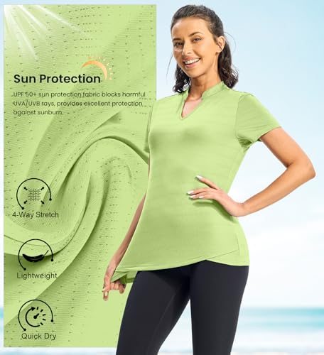 Rdruko Women's Hiking Shirts Short Sleeve UPF 50+ Sun Protection Lightweight Dry Fit Outdoor Travel Fishing Shirts - color: Fruit Green, size: Small