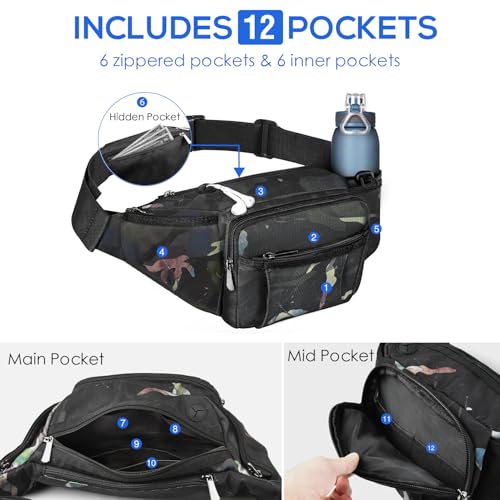 NOOLA Fanny Pack Waist Bag for Men Women, Lightweight Waist Pack with Water Bottle Holder, Adjustable Belt Bag with Multi-Pockets for Hiking, Dog Walking, Outdoor, Cycling, Running, Travel, Floral - color: Floral