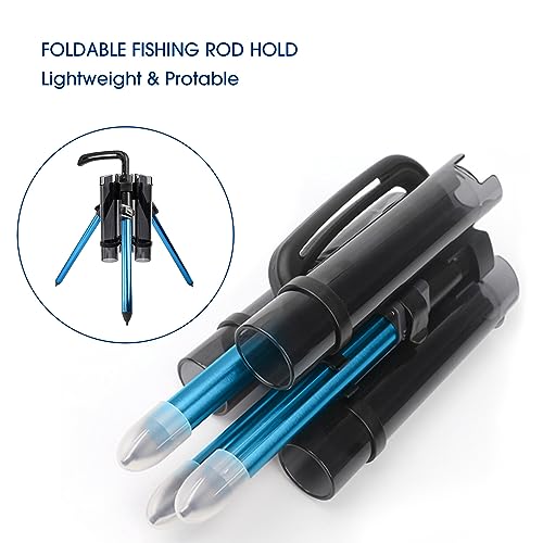 3-Tude Portable Fishing Rod Holder - Stand Holds Up to 3 Rods, Outdoor Fishing Gear Equipment Organizer - color: Long-Blue