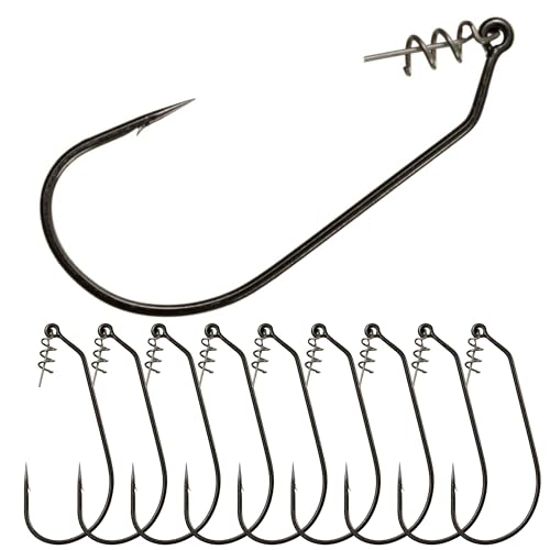 Reaction Tackle Swimbait Hooks for Bass Fishing - Soft Plastic Fishing Hooks with Centering Spring pin for Soft Plastic Swim Baits and Worm Lure Baits - size: #8/0