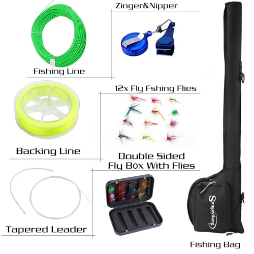 Sougayilang Standard Fly Fishing Combo Starter Kit, 5/6 Weight 9' Fly Rod with SuperPolymer Handle, Accessories, Carrying Case, Fly Box Case & Fishing Flies - color: Black