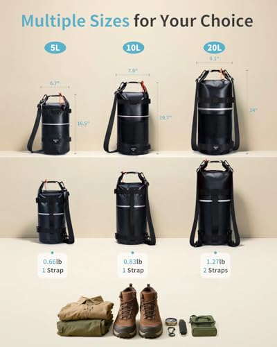ECOHUB Waterproof Dry Bag for Women Men, 5L/10L/20L Roll Top Lightweight Dry Storage Bag Backpack for Travel Kayaking Hiking Floating with Waterproof Phone Case,Black - color: Black, size: 20L