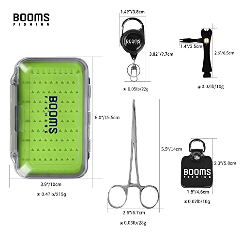 Booms Fishing FF2 Fly Fishing Accessories and Tools Kit, 5 in 1 Fly Fishing Gear Combo: Fly Fishing Forceps, Fly Fishing Nipper, Fly Fishing Leader Straightener, Zinger Retractor, Two-Sided Fly Box - style: 5 in 1 Combo