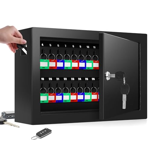 50 Keys Key Cabinet, Anti-Theft Key Lock Box with Key Tags, Adjustable Key Organizer Wall Safe for Car Office House Garage Rental Business - color: Black, size: 50 Key Hook