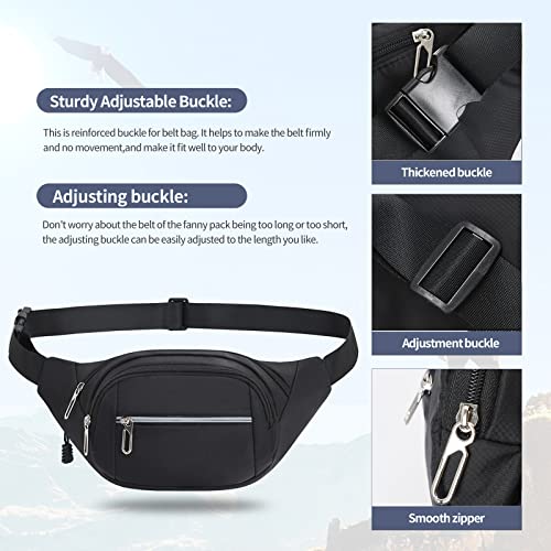 Crossbody Fanny Pack for Men&Women,Large Waist Bag & Hip Bum Bag with Adjustable Strap for Outdoors Workout Traveling Casual Running Hiking Cycling - color: Black