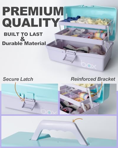 TERGOO 12in 3-Layer Plastic Craft Organizers and Storage, Portable Folding Tackle Box with Handle & Adjustable Dividers, Multipurpose Case for Sewing, Art Supplies, Medicine, Tools (Purple Blue) - color: Purple Blue
