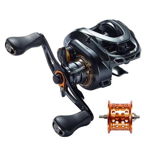 GKA200 Baitcasting Fishing Reel - 7.1:1/8.1:1 High-Speed Gear Ratio, 20LB Carbon Drag, 30Levels Magnet Braking System, Low Profile Design with Dual spools for Freshwater/Saltwater Fishing - color: 7.1 Orange left Hand Double Spools