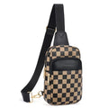 BOSTANTEN Sling Bag Quilted Crossbody Bags for Women Cross Body Purse Leather Fanny Pack with Adjustable Guitar Strap - color: A-checkered Coffee