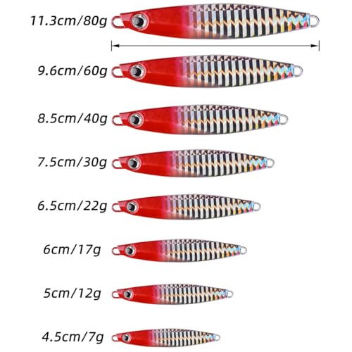 Aorace Jigging Lure Lead Fish Metal Jig Fishing Lure Paillette Knife Artificial Hard Bait Laser Body - color: 12pcs 80g 11.3cm
