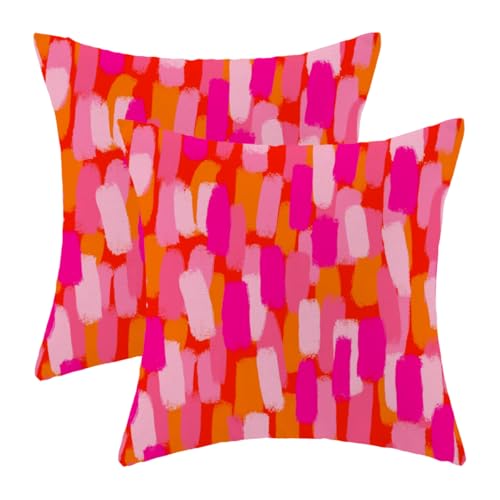 Hot Pink Orange Paint Brush Pillow Covers 16 x 16 Inch Set of 2 Aesthetic Throw Pillows Outdoor Decorative Trendy Funky Dormitory Preppy Pillowcases Linen Cushion Cases for Bed Sofa Couch College - color: Paint Brush, size: 16" x 16" (Pack of 2)