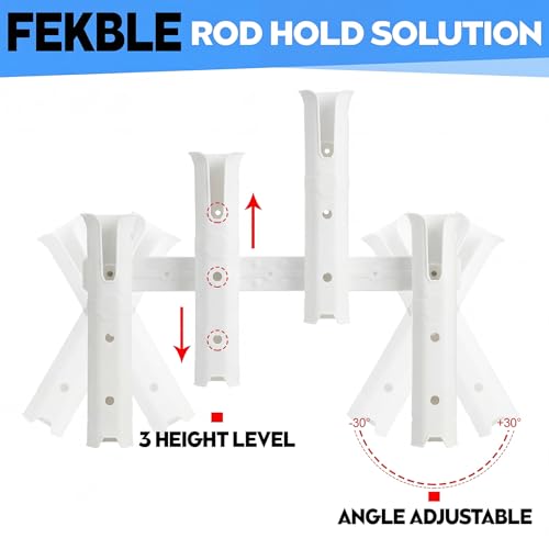 Adjustable Fishing Rod Holders for Golf Cart 4 Tube Wall Mounted Fishing Rod Holders for Boat, Bike, Garage, Kayak, Crate, Wagon & Rv, with Mounting Screws and Elastic Cords - color: White