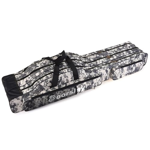 doorlay Fishing Bag Portable Folding Fishing Tackle Storage Bags Oxford Fishing Rod Case Fishing Pole Bag Carry Organizer Outdoor Waterproof for Fishing Camping Hiking Traveling - color: City camouflage, size: 120cm