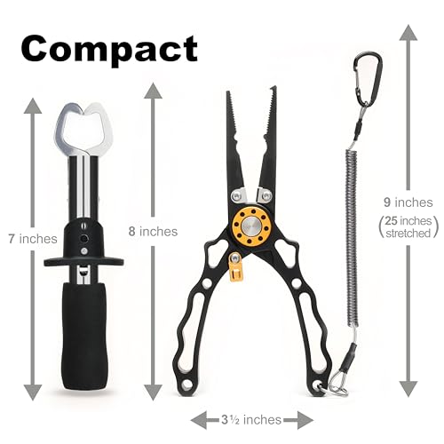 7.5 Inch Fishing Pliers and Gripper, Cuts Braided and Fluorocarbon Lines, Hook Remover, Split Ring Multifunctional Fishing Pliers for Ocean Fishing, Fly Fishing, Ice Fishing Tool, Gift for Fishermen