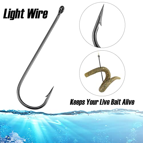 Dr.Fish 100 Pack Aberdeen Fishing Hooks Freshwater, Straight Shank Light Wire Worm Hooks for Bass/Crappie/Bream/Bluegill/Panfish - size: #1/0-100 Pack